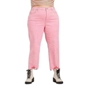 Wild Fable 18 Pink Denim Highest Rise Straight Leg Distressed Hem Jeans